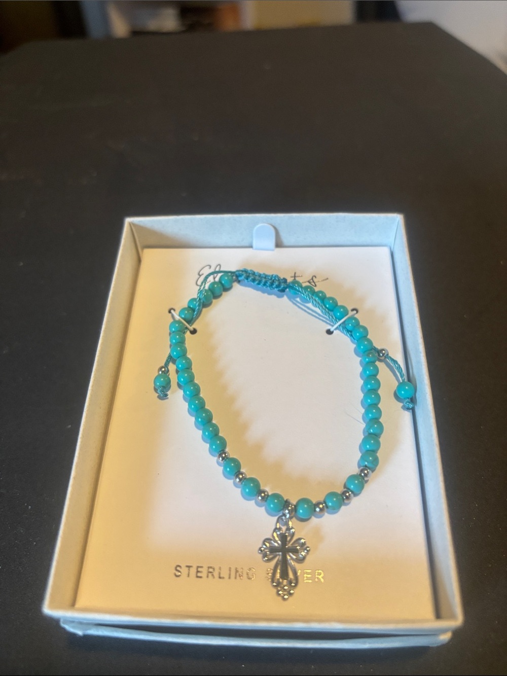 Element Turquoise Bead Bracelet with Silver Cross Charm